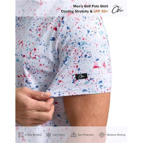 Mens Golf Polo Shirt Dry Fit Moisture Wicking Short Sleeve Collared Top - Picture 5 of 7